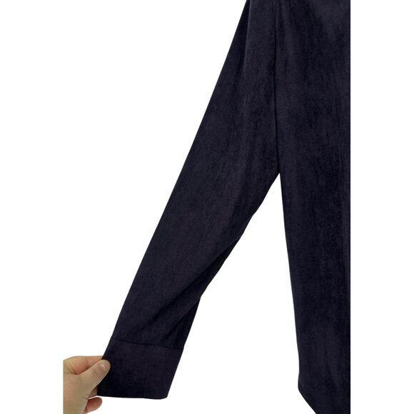 Chico's Plum Purple Microfiber Long Sleeve Button Front Stretch Blouse Sz 2 US L - Picture 3 of 8